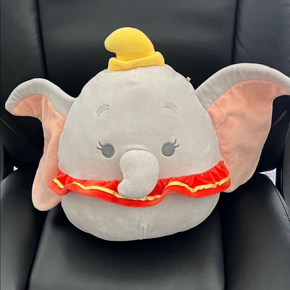 Disney Gray Dumbo Plush with Yellow Hat and Red Trim